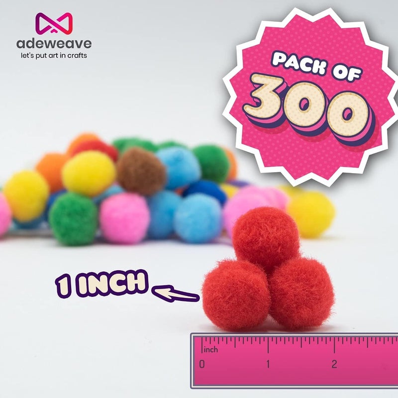 adeweave 1 Inch 300 Pom poms – Soft and Fluffy Craft Pom Pom Balls – Multicolor Craft Supplies Pompoms for Arts and Crafts in a Reusable Box, Large Puff Ball Ideal for DIY and School Activities - Image 2